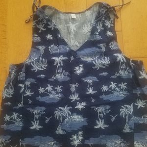 Tropical print blue womens tank with shoulder ties